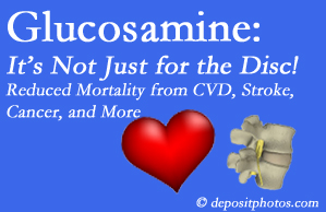 Millville health benefits from glucosamine utilization include reduced overall early mortality and mortality from cardiovascular issues.